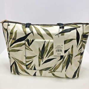New! Elegant! A New Day - Green Olive Leaf Print Zip Top Tote Handbag